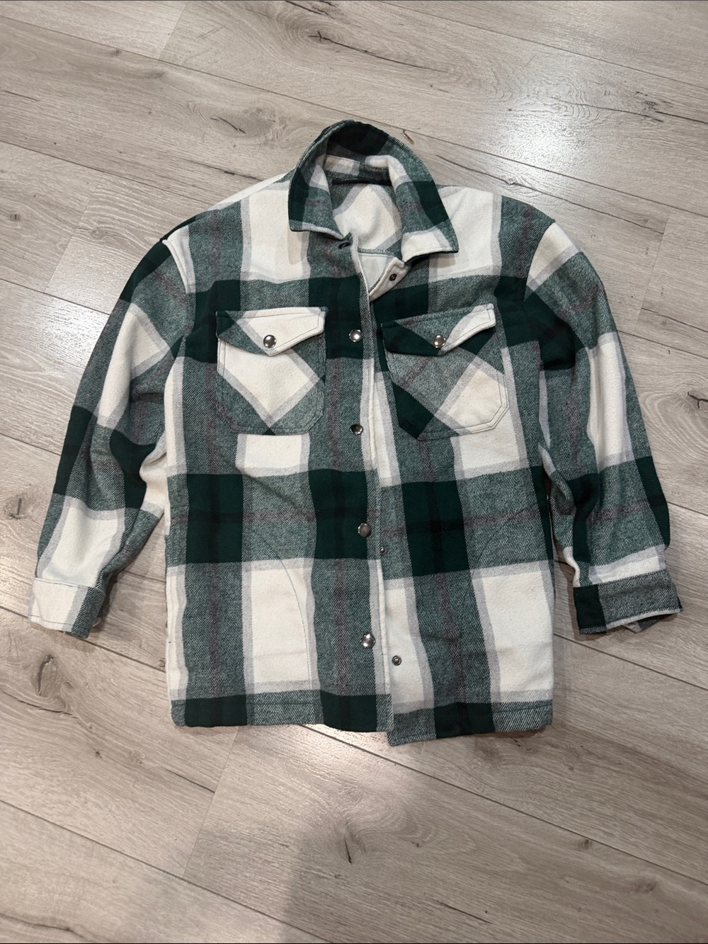 Green & Cream Plaid Utility Shacket